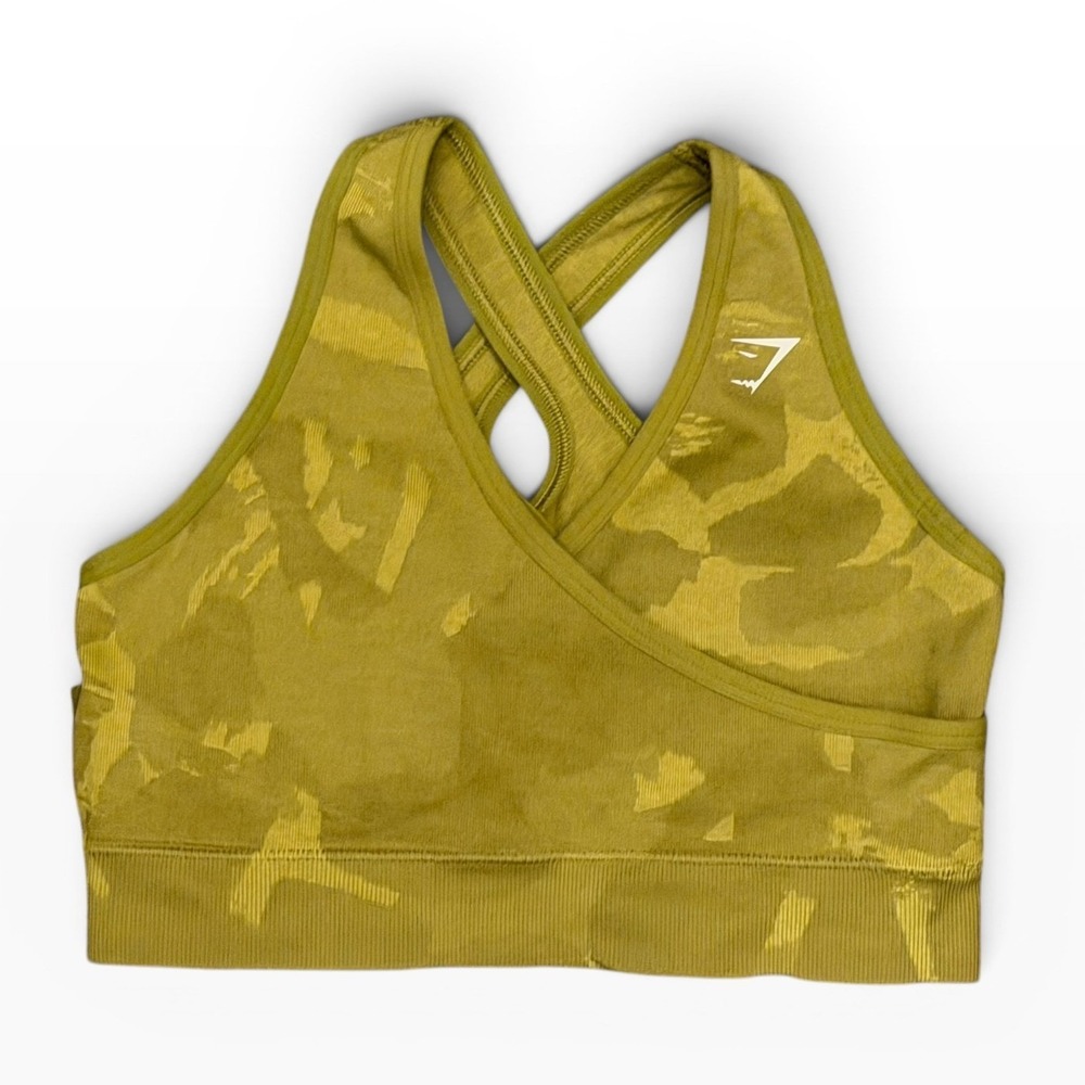 Gymshark Adapt Camo Seamless Sports Bra Moss Olive Green Multi-Strap Small‎